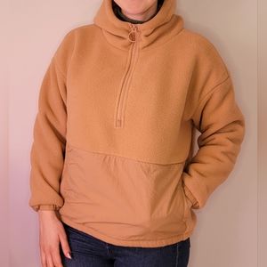 Fabletics Sand Color Pullover Fleece Hoodie with Quarter Zip